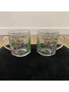 Vintage 1980s–1990s Kig Indonesia Clear Glass Christmas Mug Set of 2 8oz